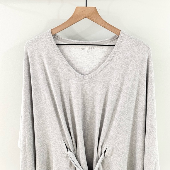 Softies Tie Front Kimono Sleeve Tunic Gray, One Size - Picture 3 of 6
